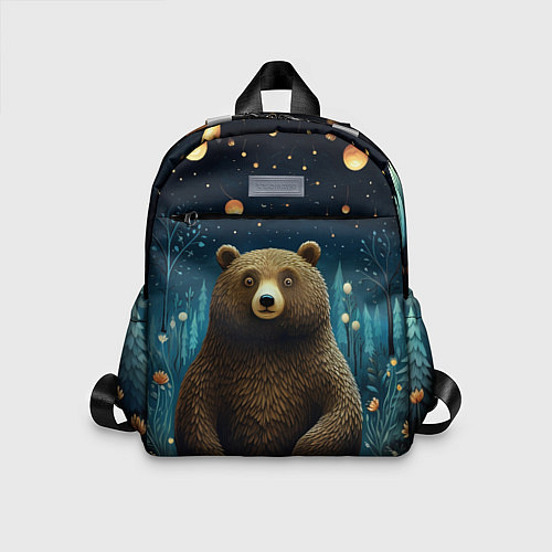 Детский рюкзак Мишка в ночном лесу в стиле фолк-арт / 3D-принт – фото 1