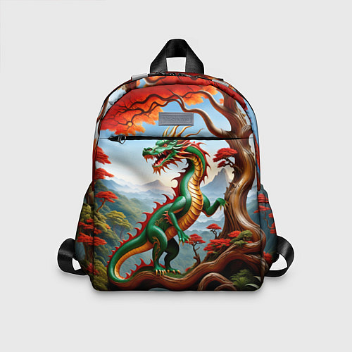Детский рюкзак Зеленый деревянный дракон / 3D-принт – фото 1