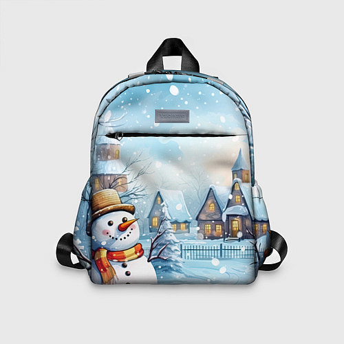Детский рюкзак Новогодний городок и снеговики / 3D-принт – фото 1