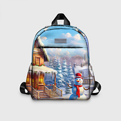 Детский рюкзак Новогодняя деревня и снеговик, цвет: 3D-принт