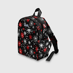 Детский рюкзак Белые и красные снежинки на черном фоне - нейросет, цвет: 3D-принт — фото 2