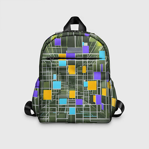 Детский рюкзак Разноцветные квадраты и белые полосы / 3D-принт – фото 1