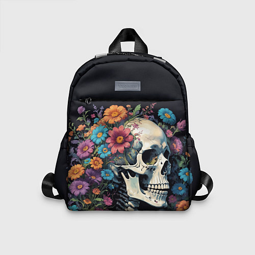 Детский рюкзак Улыбающийся скелет среди цветов / 3D-принт – фото 1