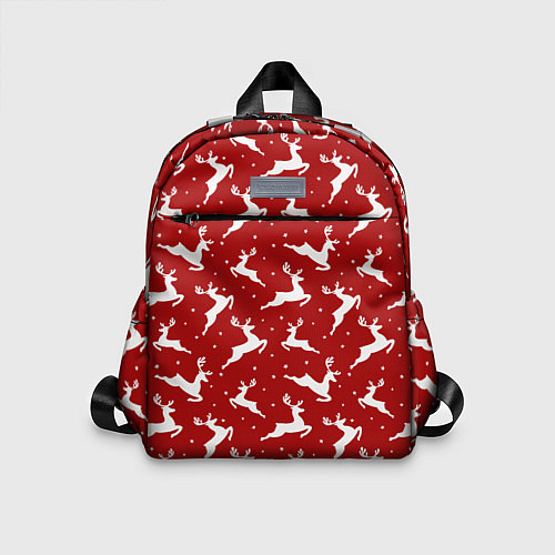 Детский рюкзак Красный паттерн с новогодними оленями / 3D-принт – фото 1