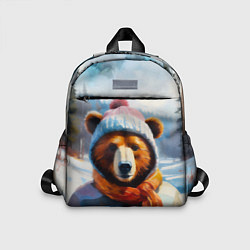 Детский рюкзак Бурый медведь в зимней одежде, цвет: 3D-принт