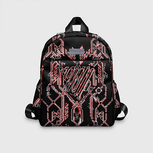 Детский рюкзак Чёрные линии с красной обводкой / 3D-принт – фото 1