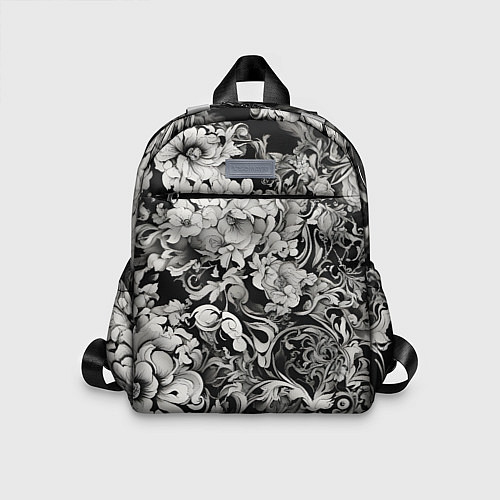Детский рюкзак Чёрно белый цветочны узор / 3D-принт – фото 1