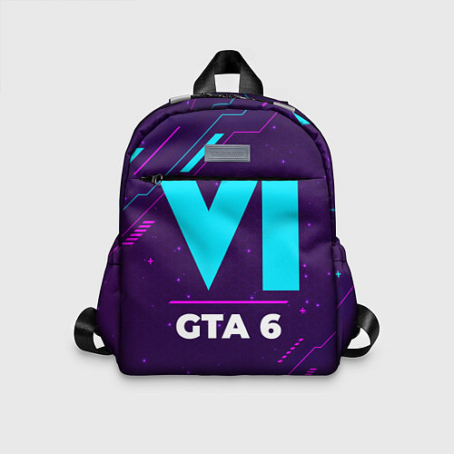 Детский рюкзак Символ GTA 6 в неоновых цветах на темном фоне / 3D-принт – фото 1