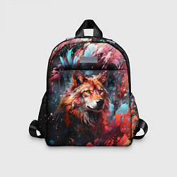 Детский рюкзак Красный волк в брызгах краски, цвет: 3D-принт