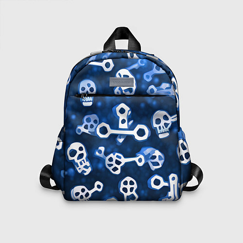 Детский рюкзак Белые черепки и кости на синем / 3D-принт – фото 1