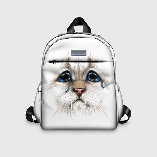 Детский рюкзак Белый плачущий кот / 3D-принт – фото 1