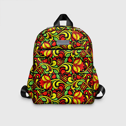 Детский рюкзак Хохломская роспись красные цветы и ягоды / 3D-принт – фото 1