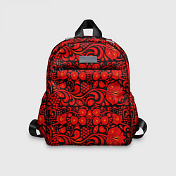 Детский рюкзак Хохломская роспись красные цветы и ягоды на чёрном