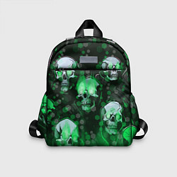 Детский рюкзак Зелёные черепа на зелёном фоне, цвет: 3D-принт