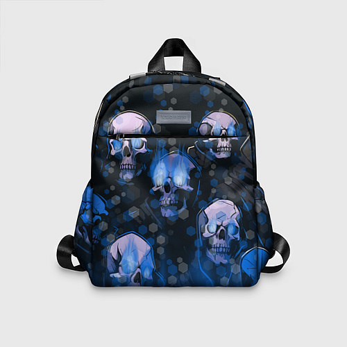 Детский рюкзак Синие черепа на чёрном фоне / 3D-принт – фото 1