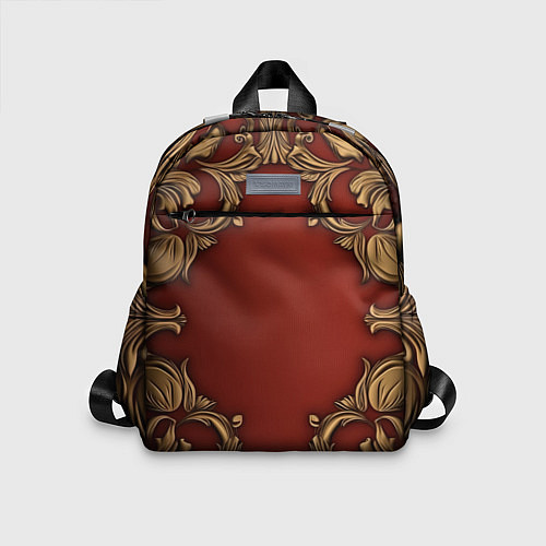 Детский рюкзак Золотые объемные узоры на красном фоне лепнина / 3D-принт – фото 1