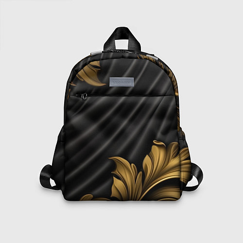 Детский рюкзак Лепнина золотые узоры на черной ткани / 3D-принт – фото 1