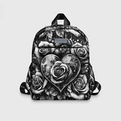 Детский рюкзак Черно белое сердце и розы, цвет: 3D-принт