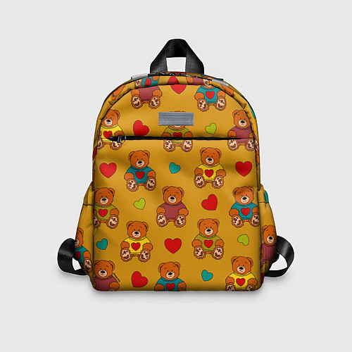 Детский рюкзак Игрушечные мишки и разноцветные сердца / 3D-принт – фото 1