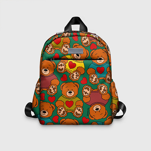 Детский рюкзак Игрушки мишки в цветных свитерах и сердца / 3D-принт – фото 1