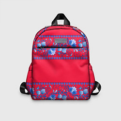 Детский рюкзак Голубая гжель на красном фоне, цвет: 3D-принт