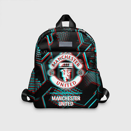 Детский рюкзак Manchester United FC в стиле glitch на темном фоне / 3D-принт – фото 1
