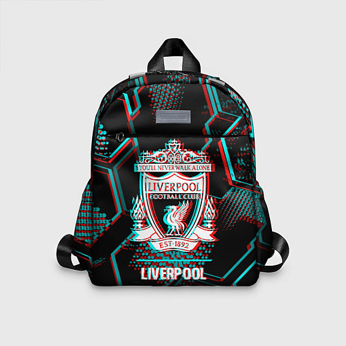 Детский рюкзак Liverpool FC в стиле glitch на темном фоне / 3D-принт – фото 1
