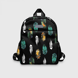 Детский рюкзак Перья на черном фоне, цвет: 3D-принт
