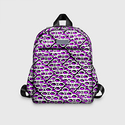 Детский рюкзак Фиолетово-белый узор на чёрном фоне, цвет: 3D-принт