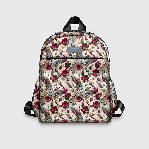Детский рюкзак Цветочный паттерн с павлинами / 3D-принт – фото 1