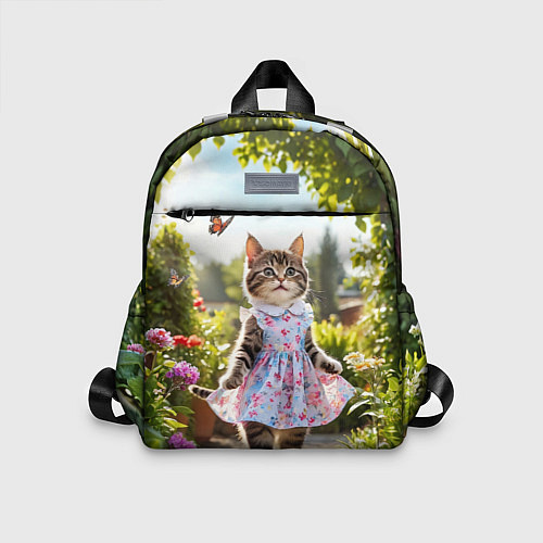 Детский рюкзак Кошка в летнем платье в саду / 3D-принт – фото 1