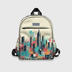 Детский рюкзак Силуэты людей и небоскребов в брызгах краски, цвет: 3D-принт