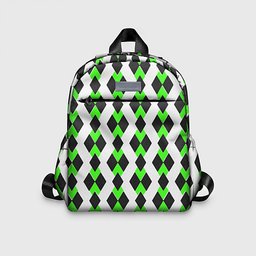 Детский рюкзак Чёрные и зелёные ромбы на белом фоне / 3D-принт – фото 1