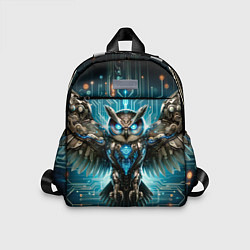 Детский рюкзак Величественная кибернетическая сова на фоне футури, цвет: 3D-принт