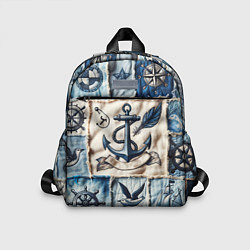 Детский рюкзак Пэчворк с якорем - джинсовка моряка, цвет: 3D-принт
