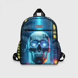 Детский рюкзак Cyber skull - neon glow ai art, цвет: 3D-принт