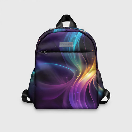 Детский рюкзак Радужные неоновые волны и разводы на черном фоне / 3D-принт – фото 1