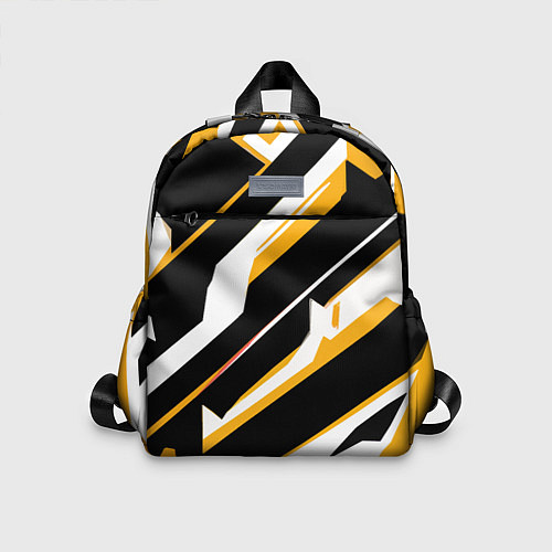 Детский рюкзак Жёлто-белые широкие линии на чёрном фоне / 3D-принт – фото 1