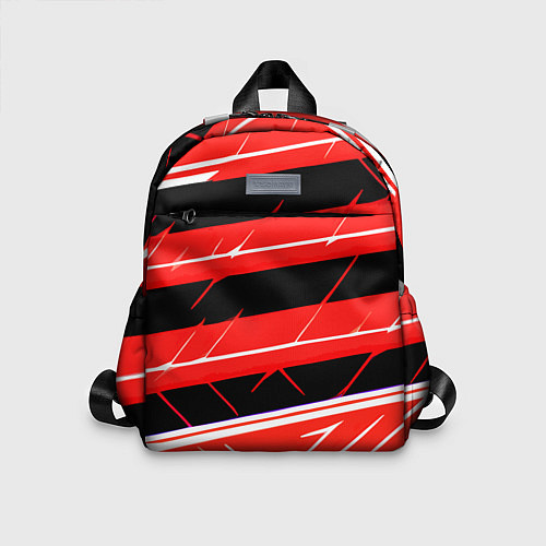 Детский рюкзак Чёрно-белые полосы на красном фоне / 3D-принт – фото 1