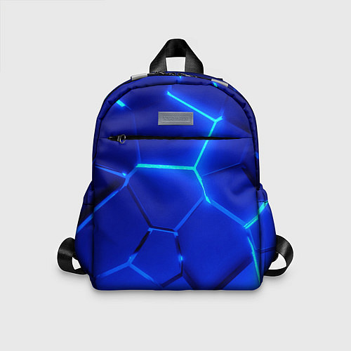 Детский рюкзак Яркие синие неоновые плиты в разломе / 3D-принт – фото 1