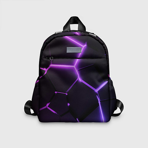 Детский рюкзак Темные фиолетовые неоновые плиты в разломе / 3D-принт – фото 1
