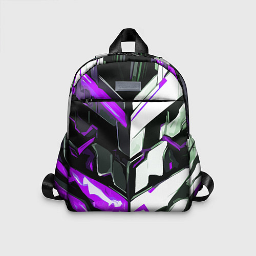 Детский рюкзак Хаотичная фиолетово-белая абстракция на чёрном фон / 3D-принт – фото 1