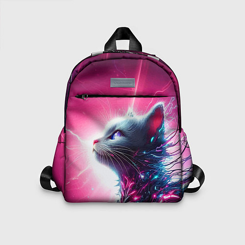Детский рюкзак Космический кибер котёнок - неоновое свечение / 3D-принт – фото 1