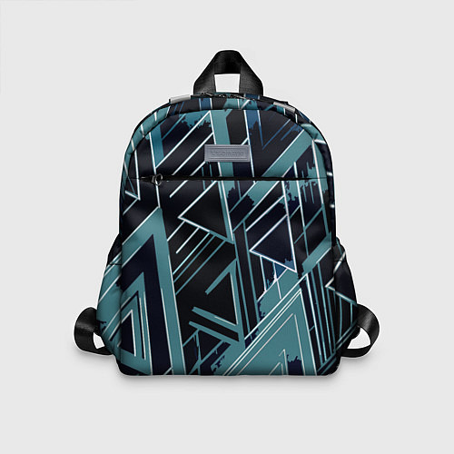 Детский рюкзак Чёрно-бирюзовый абстракция геометричный / 3D-принт – фото 1