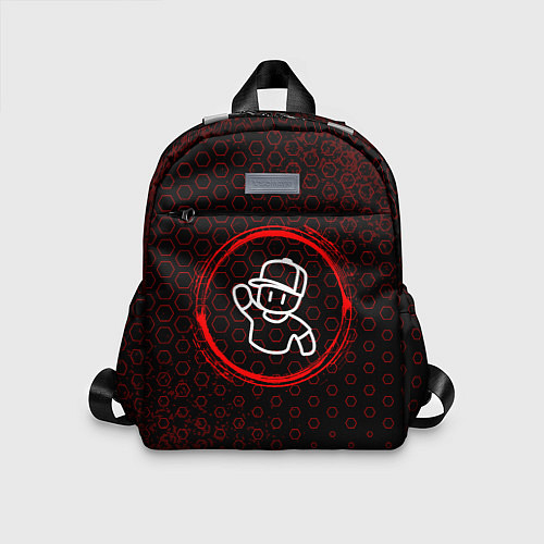 Детский рюкзак Символ Stumble Guys и краска вокруг на темном фоне / 3D-принт – фото 1