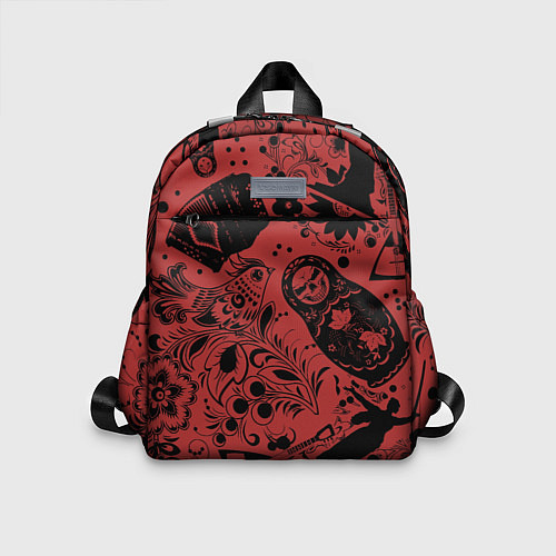 Детский рюкзак Матрёшка с черепом на фоне славянских узоров и бал / 3D-принт – фото 1