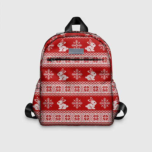 Детский рюкзак Вязаный зимний узор с зайчатами / 3D-принт – фото 1