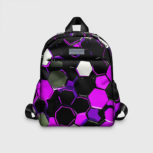 Детский рюкзак Розово-белые шестиугольники на чёрном фоне / 3D-принт – фото 1
