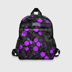 Детский рюкзак Фиолетово-серые шестиугольники на чёрном фоне, цвет: 3D-принт