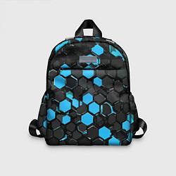 Детский рюкзак Сине-серые шестиугольники на чёрном фоне, цвет: 3D-принт